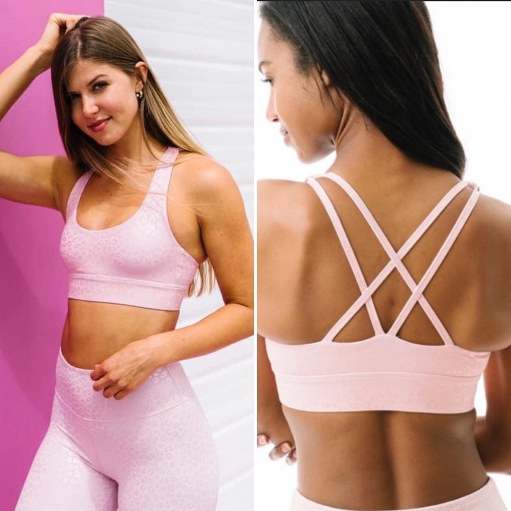 Zyia Active Pink Leopard Unicorn Light n Tight Strappy Bra